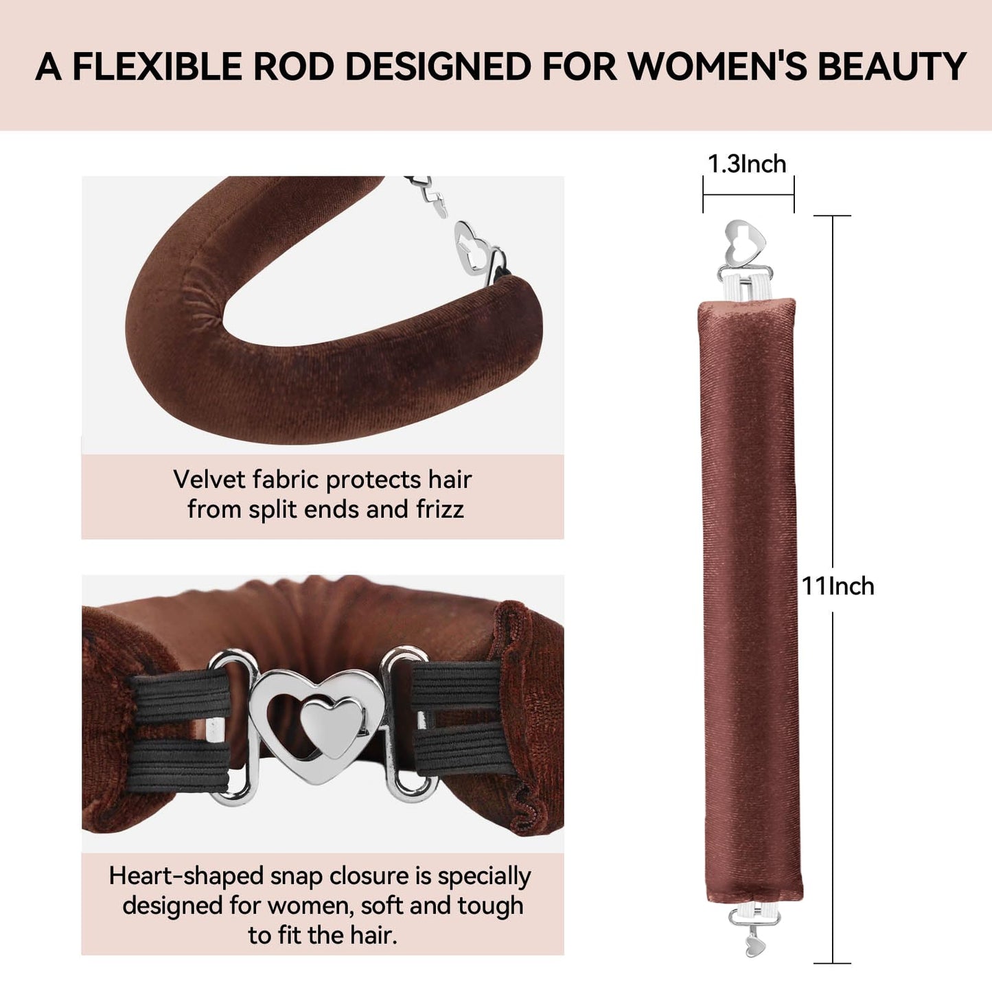 Close up view of the Togayu jumbo velvet hair curlers showing the upgraded hook and lock fasteners for secure overnight sleep.