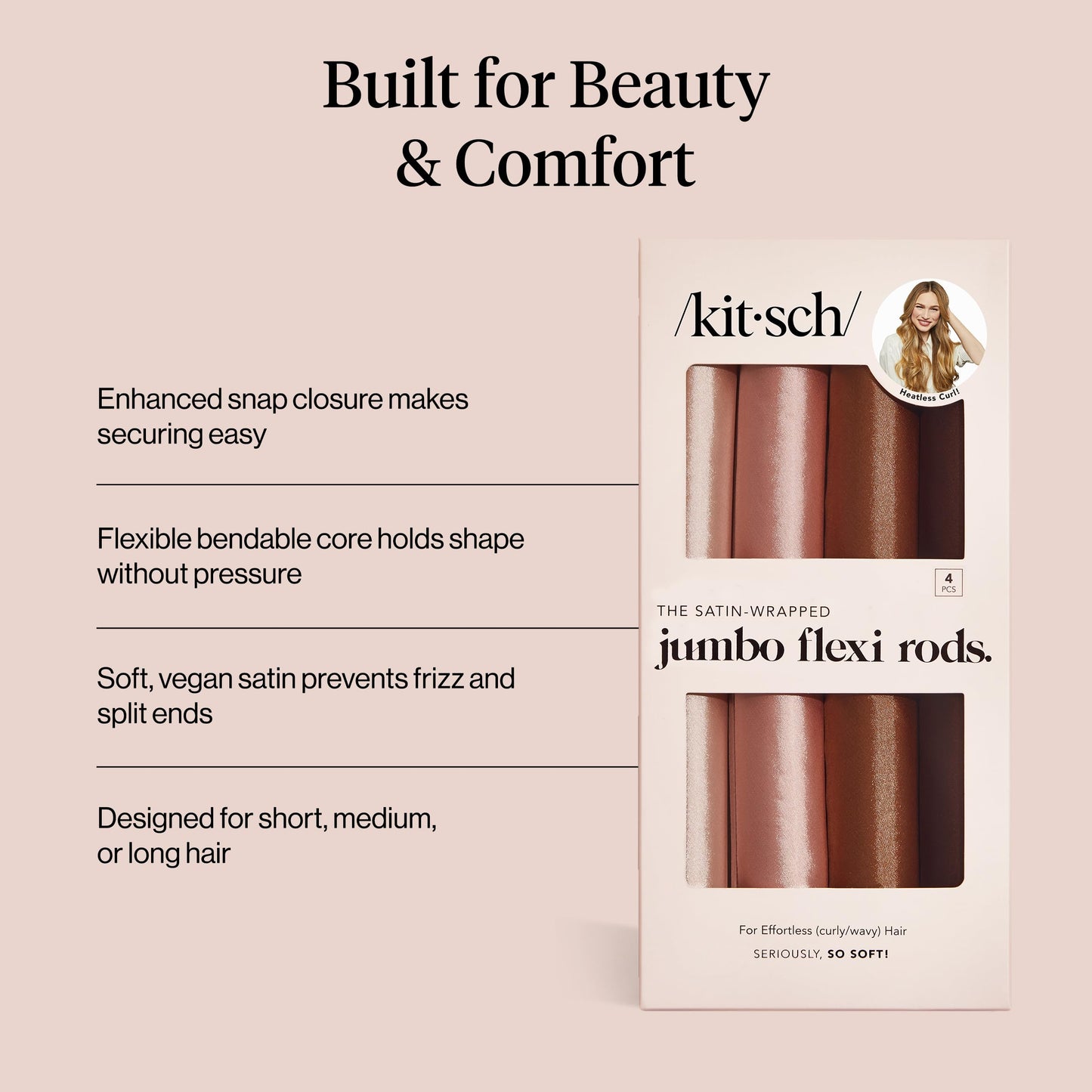 Kitsch heatless hair curlers for overnight curls demonstrating flexibility and bendable design.