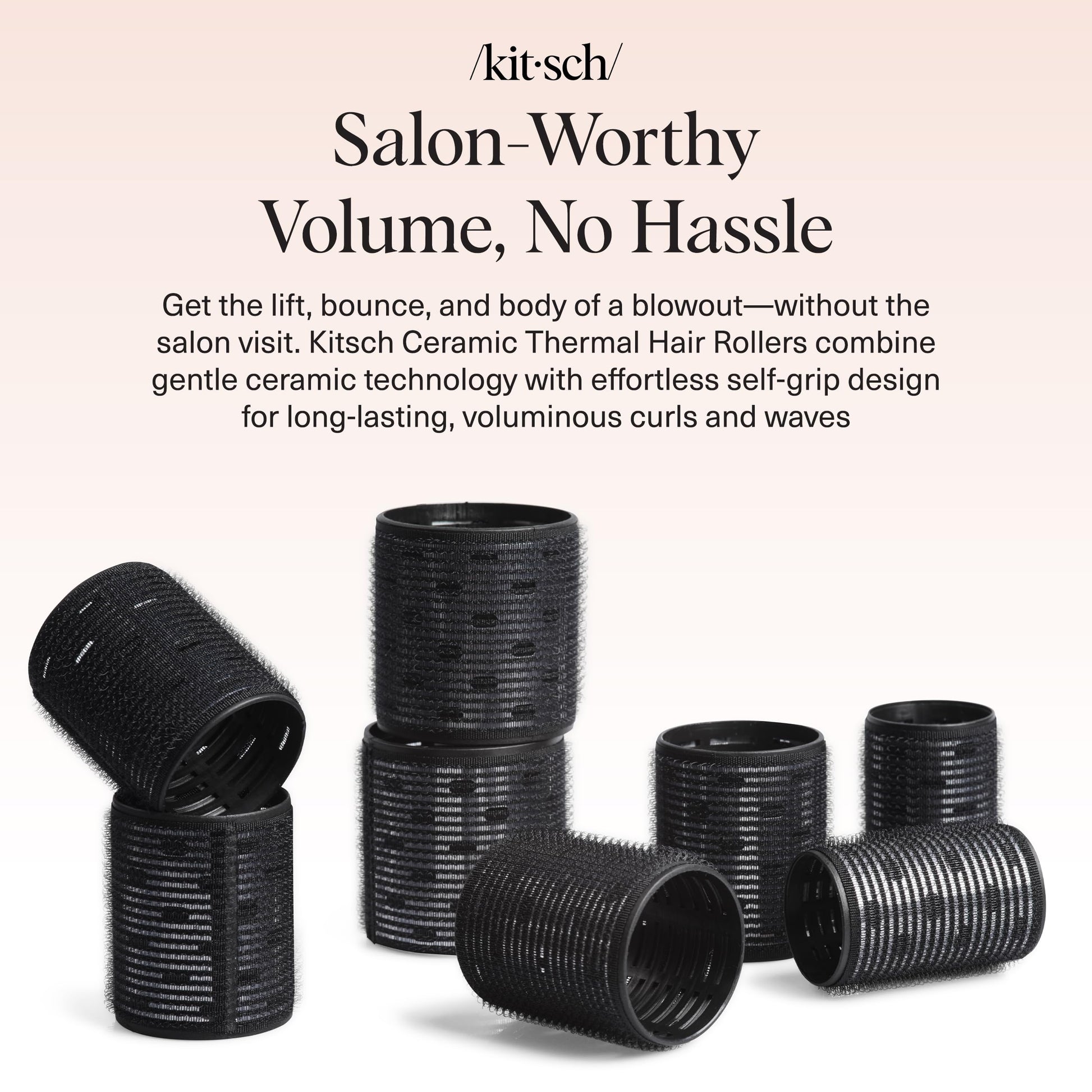 Self grip hair curlers by Kitsch showing the ceramic coated core texture