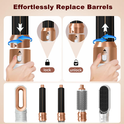 Authentic Roll With Us Depot multi functional hot air brush with its protective thermal glove for safe heat styling.