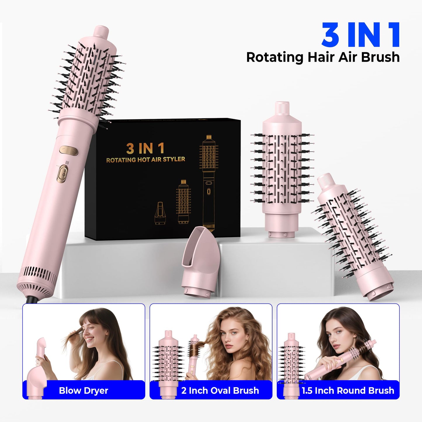 Trylater ionic blow dryer brush close up on the heat and speed control settings switch