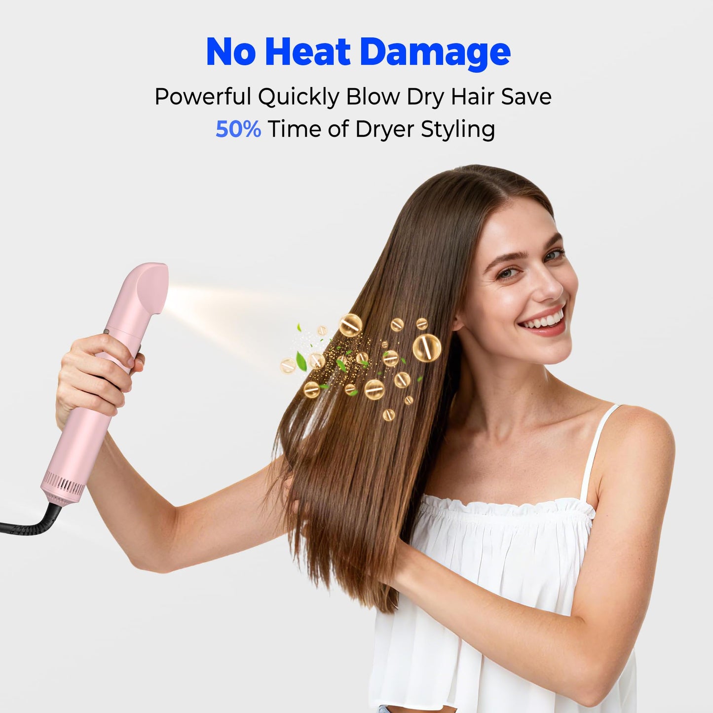 Trylater anti frizz rotating brush angled view showing the ergonomic handle design