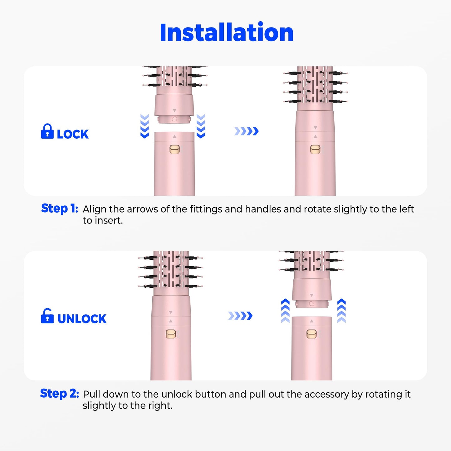 Trylater salon blowout brush showing the 360 degree swivel power cord attachment