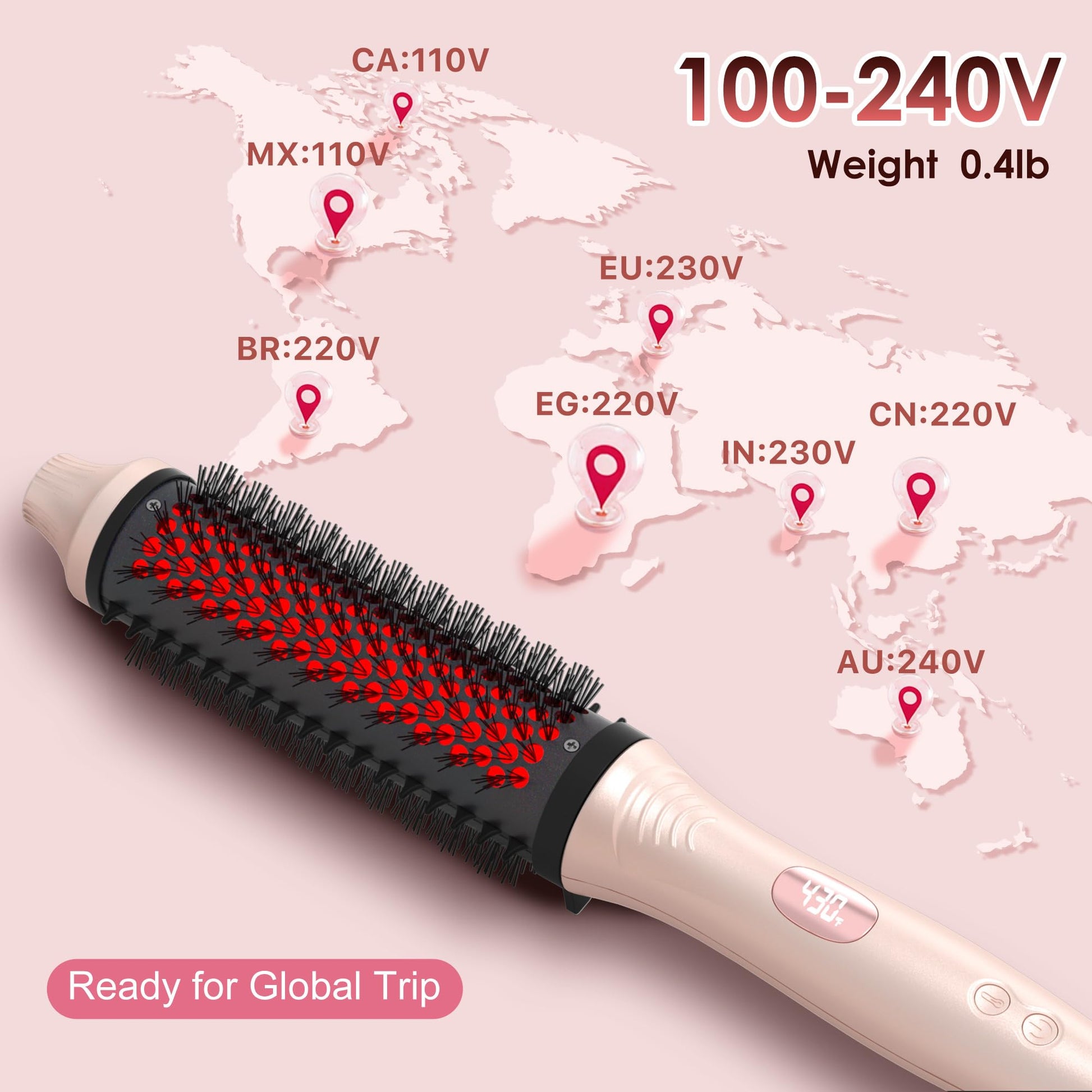 The lightweight GOLD TIME curling and straightening round brush in its elegant gift box packaging