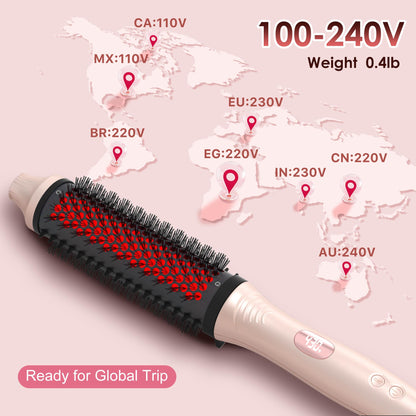 The lightweight GOLD TIME curling and straightening round brush in its elegant gift box packaging