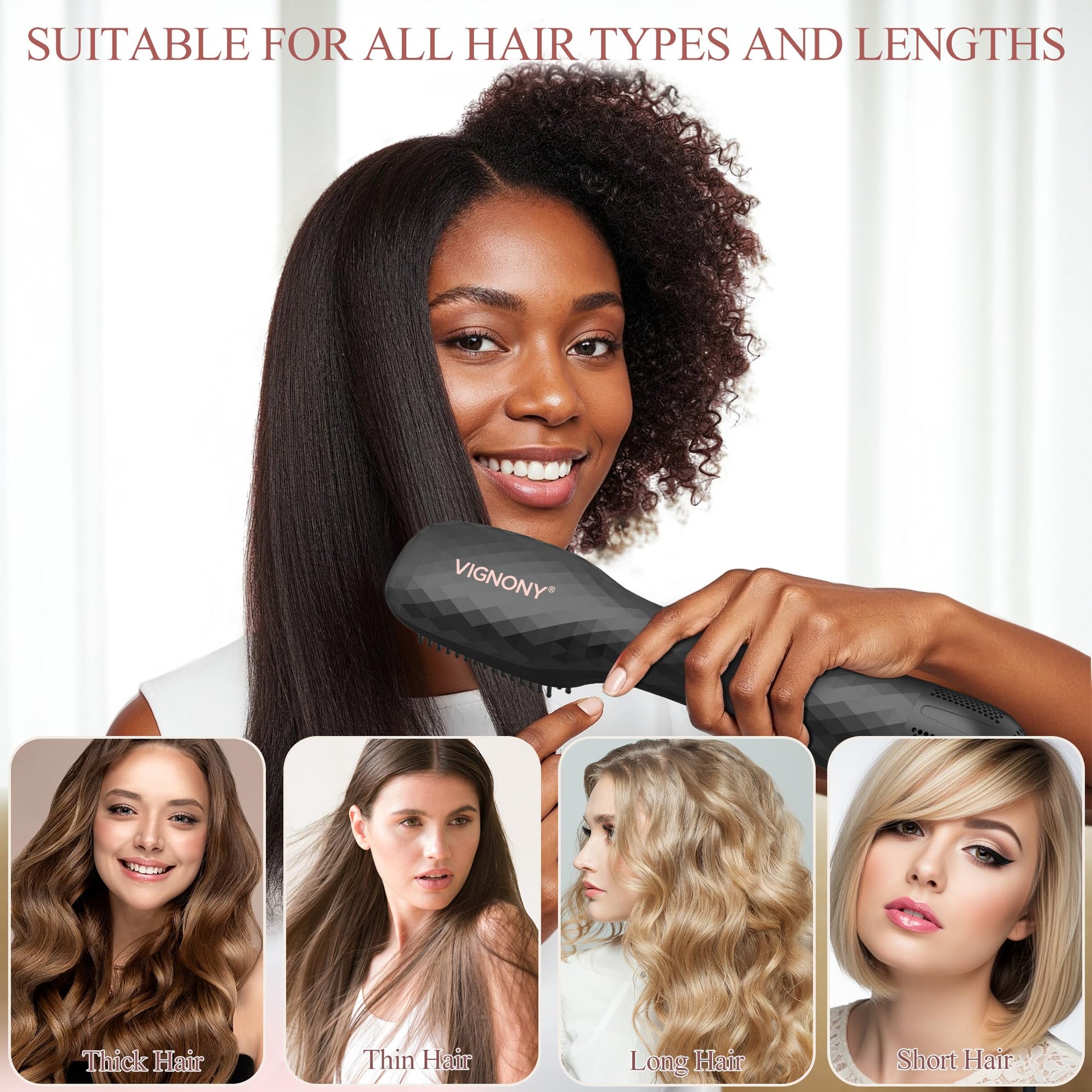 VIGNONY hair straightener and volumizer brush retail packaging displaying authentic imported product details.