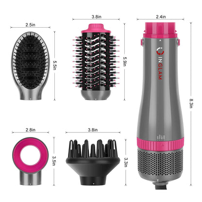IG INGLAM silver hot air brush showing the 360 degree swivel power cord attachment base