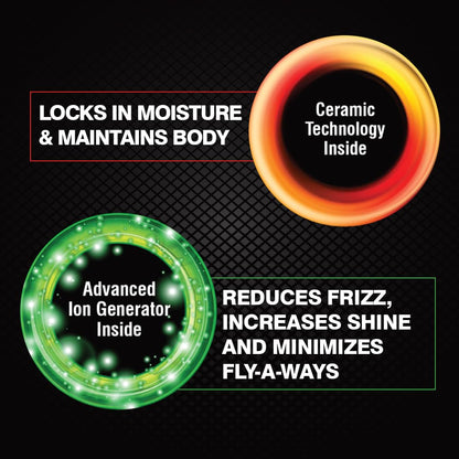 Side view of the ergonomic ceramic styling handle highlighting the temperature control switch settings.