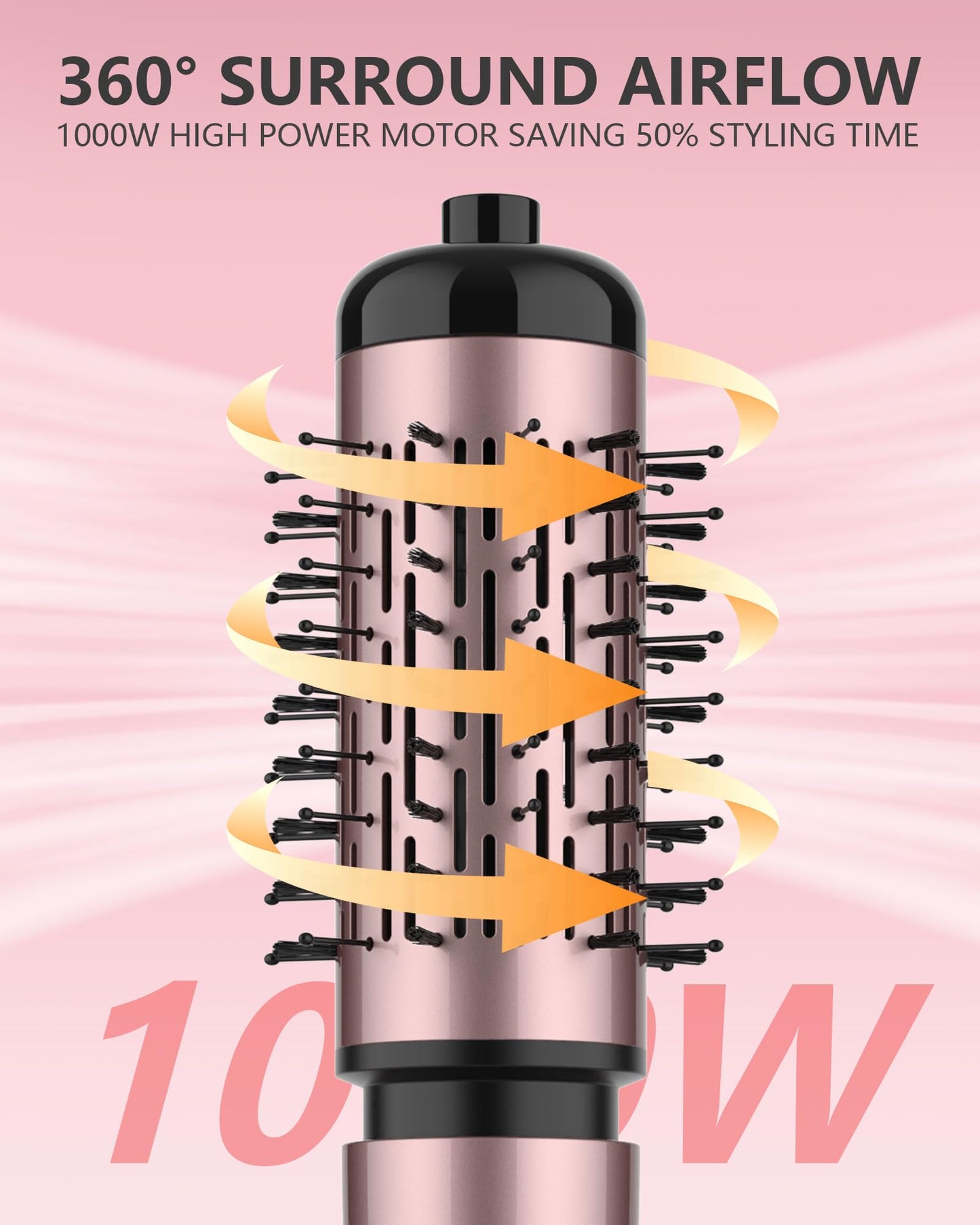 ANWA 4-in-1 blow dryer brush showcasing the two detachable ceramic barrels in 1.5 Inch and 2 Inch sizes
