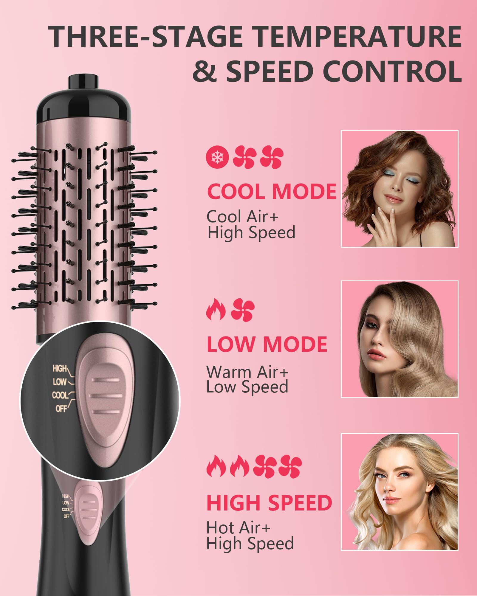 Side profile of the ANWA rotating hot air brush highlighting the gentle nylon bristle blend layout