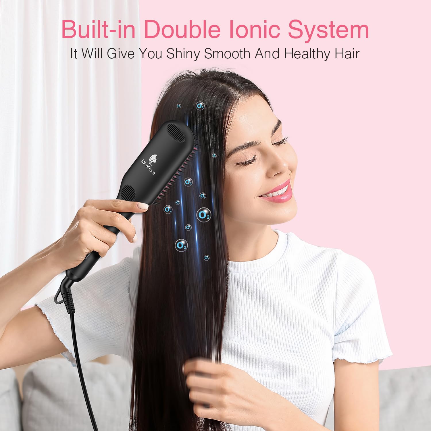 Side angle of the anti-scald ceramic heating brush showcasing the protective outer bristles.