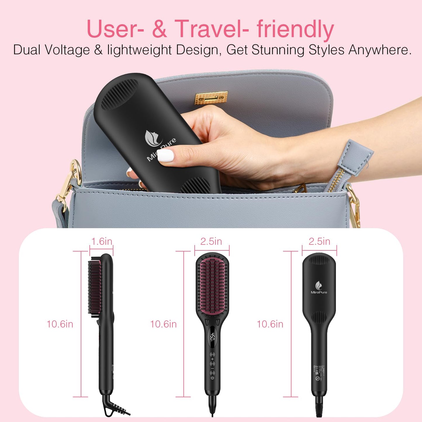 The ergonomic handle and safety lock interface of the MiroPure ceramic brush.