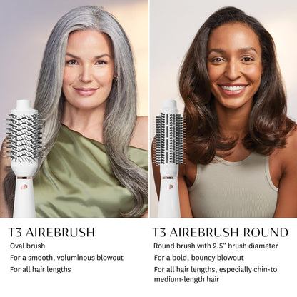 Top angle view of the oval ceramic head of the T3 premium styling brush.