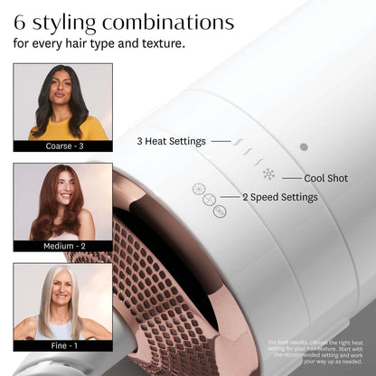 T3 luxury hair styling tool showcasing the cool shot button and temperature interface.