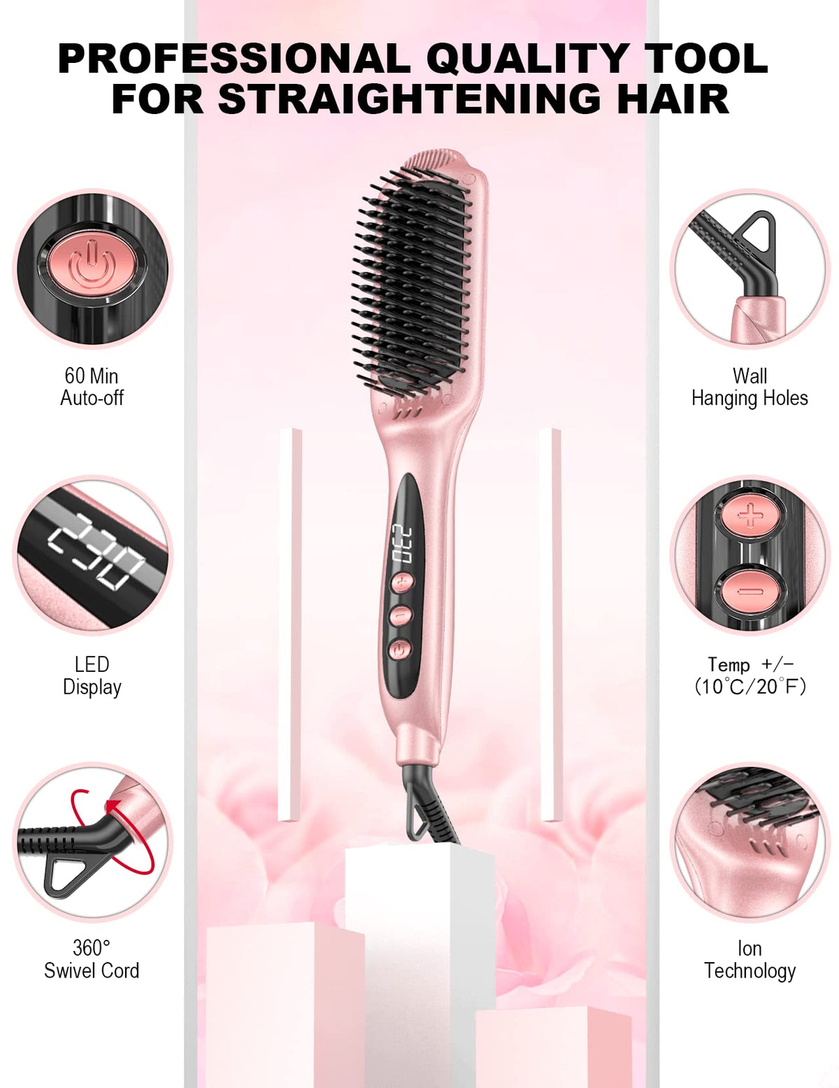 LANDOT professional hair brush being held to demonstrate the ergonomic handle grip.