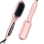 LANDOT dual voltage hair straightener brush showing the swivel cord attachment for easy movement.