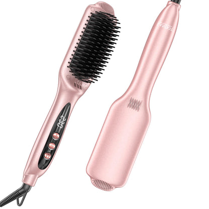 LANDOT dual voltage hair straightener brush showing the swivel cord attachment for easy movement.