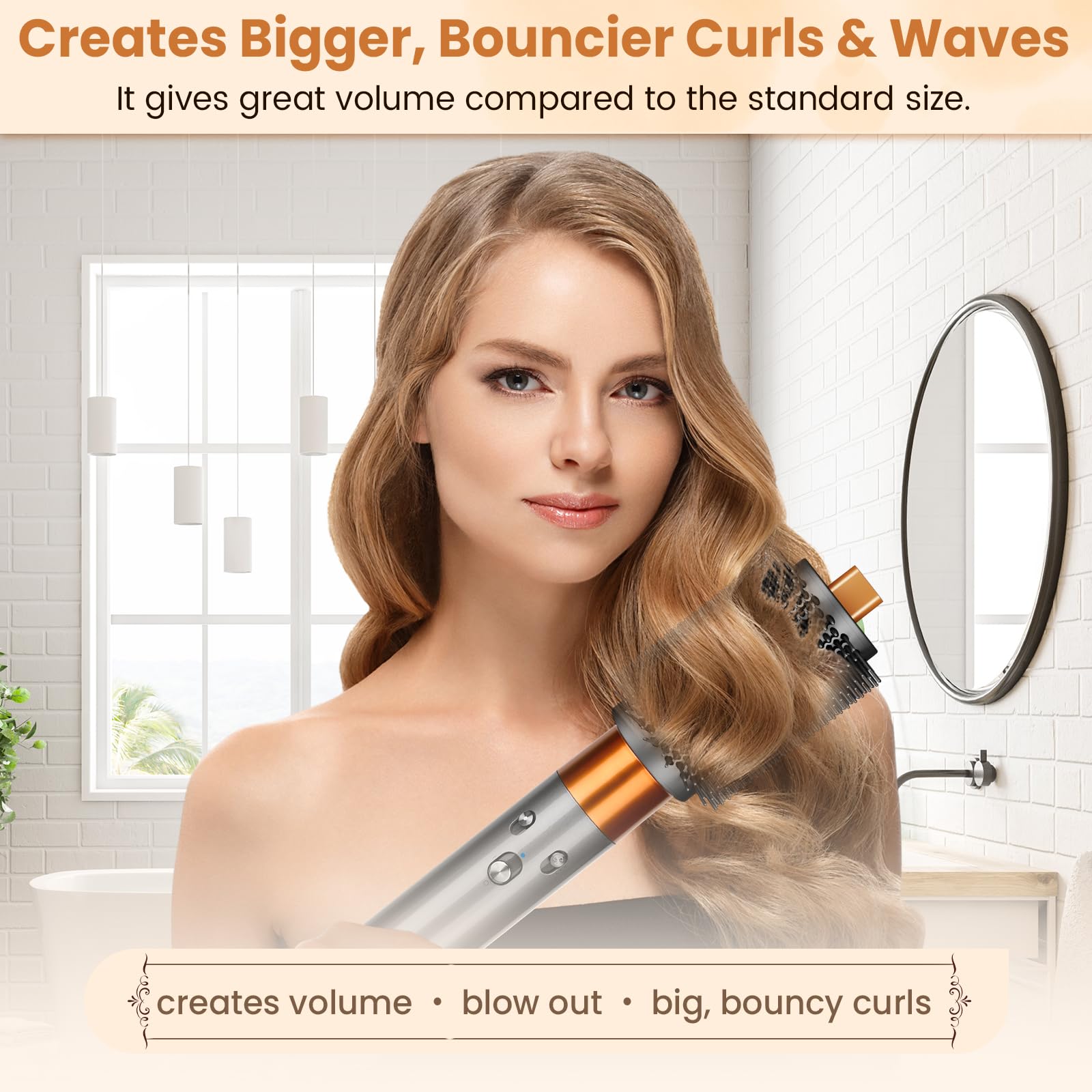 Puregust voluminous blowout brush side angle showcasing the secure connection mechanism for hair stylers
