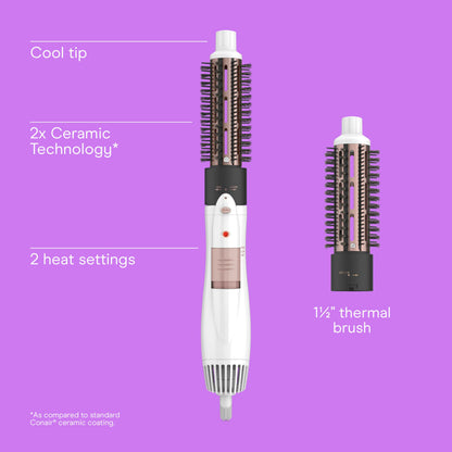 Conair dual hot air styler showcasing the one and one quarter inch attachment for soft curls.