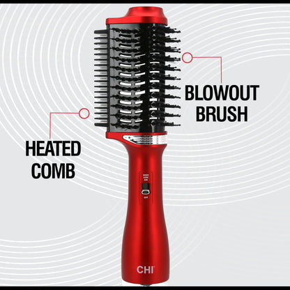 Red CHI blowout brush with nylon and tufted bristles for hair volume