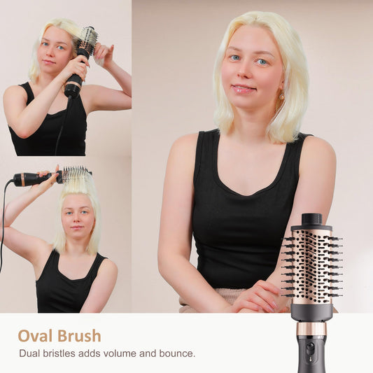 DAILYLIFE 5 in 1 hot air brush kit displayed with straightening brush and volume brush accessories