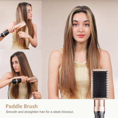 DAILYLIFE blow dryer brush set with curling iron attachment and heat protective glove on a clean background