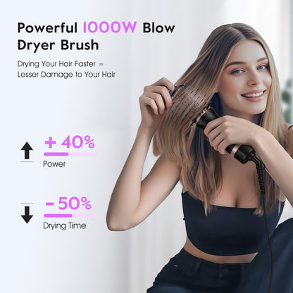 Slopehill travel hot air styler lifestyle shot highlighting the compact nine point five inch ergonomic handle.