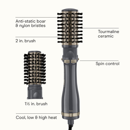 Conair InfinitiPro Spin Air Styler featuring the interchangeable one point five-inch ceramic barrel attachment.