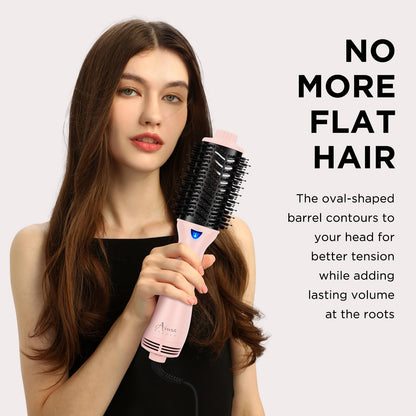 Aima Beauty 60mm Oval Barrel hair dryer brush highlighting the 360 surrounded vent design.