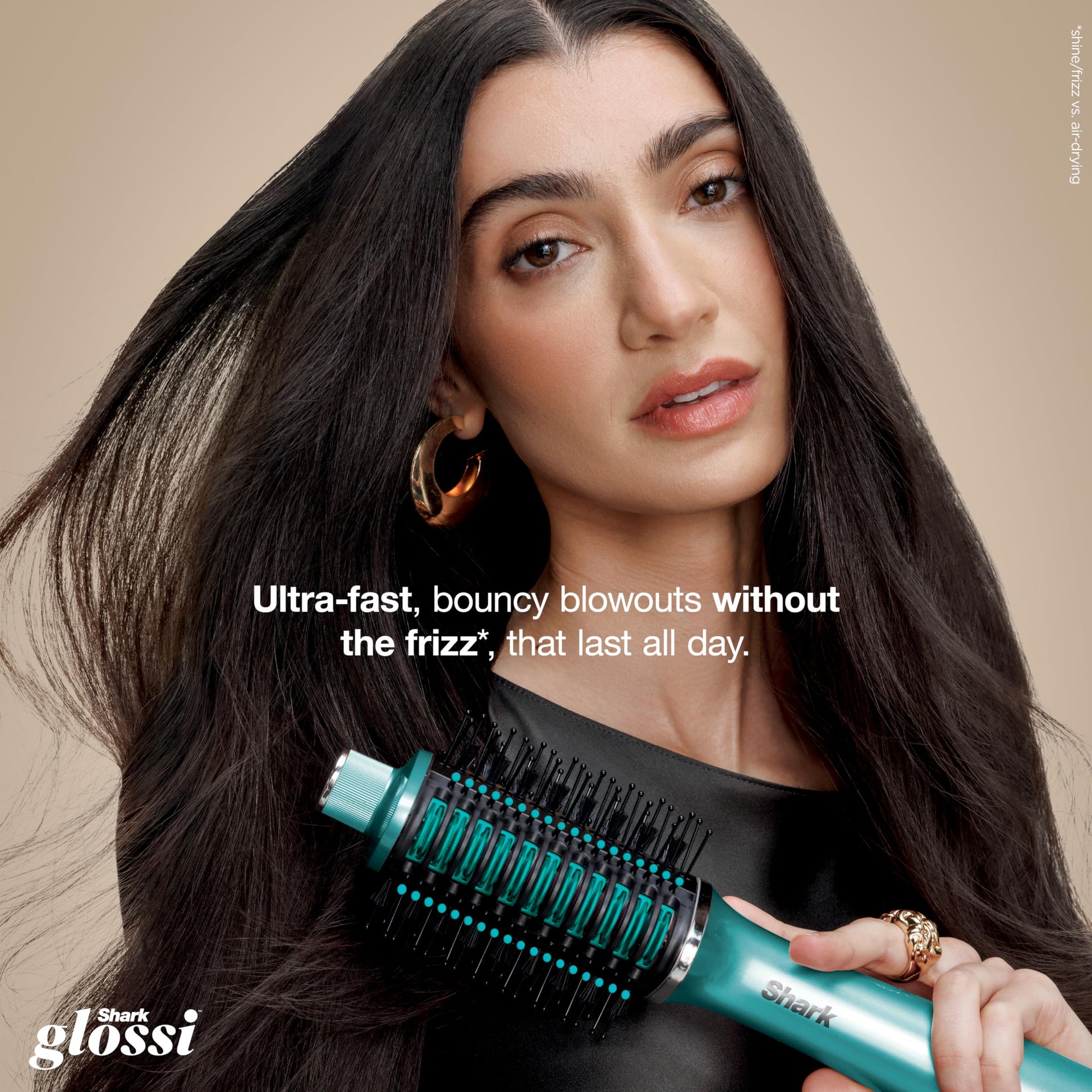 Close up of the heated ceramic plates on the Shark Glossi blow dryer brush for shiny hair styling.