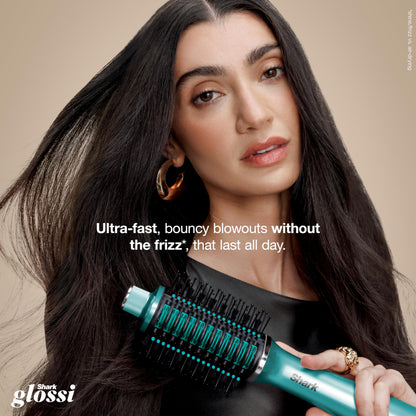 Close up of the heated ceramic plates on the Shark Glossi blow dryer brush for shiny hair styling.