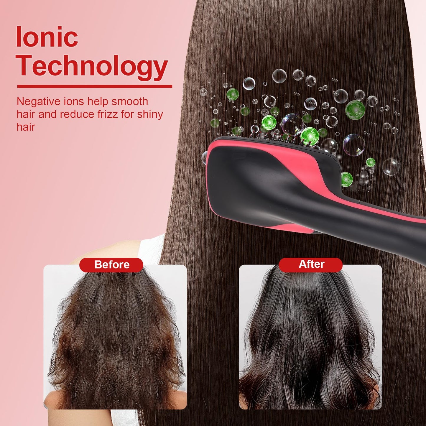Ergonomic lightweight negative ion blow dry brush being held to demonstrate the comfortable four hundred gram frame