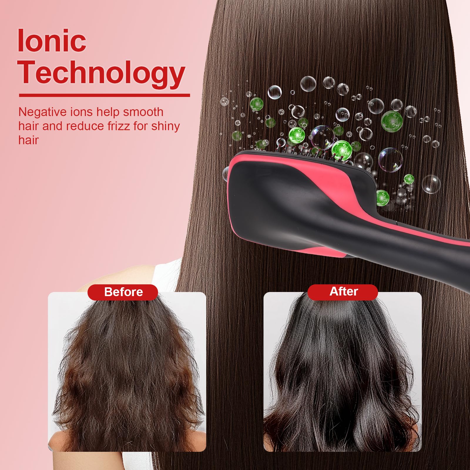 Ergonomic lightweight negative ion blow dry brush being held to demonstrate the comfortable four hundred gram frame