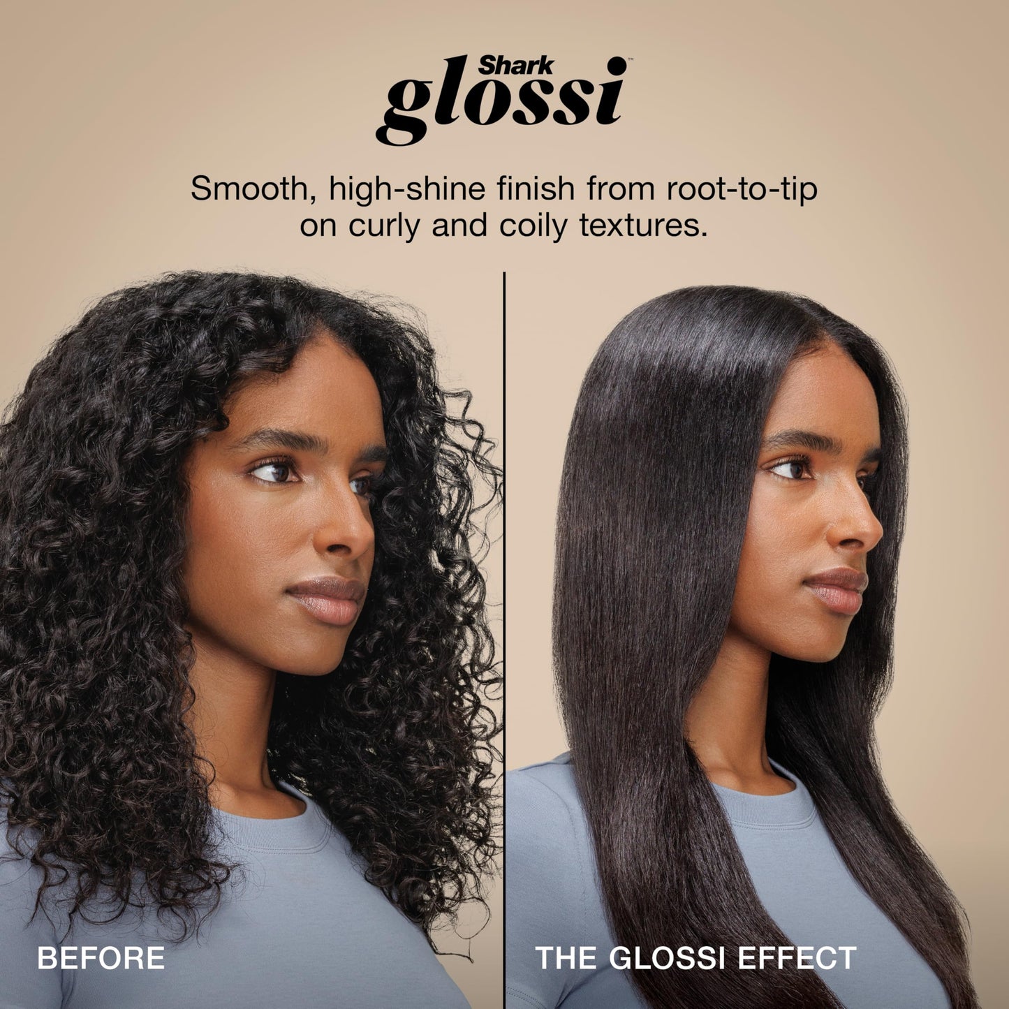 Demonstration of the Shark Glossi 2-in-1 device showcasing the lightweight design for easy hair styling.