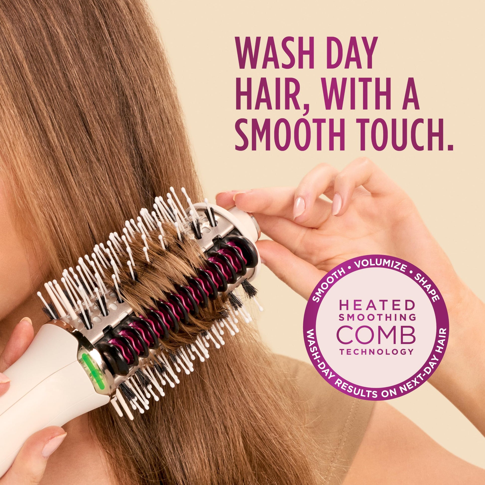 Side profile of the lightweight ceramic coated heated comb displaying the speed control interface