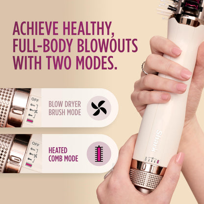Authentic USA imported multi functional hair drying brush showing the ceramic heating prongs