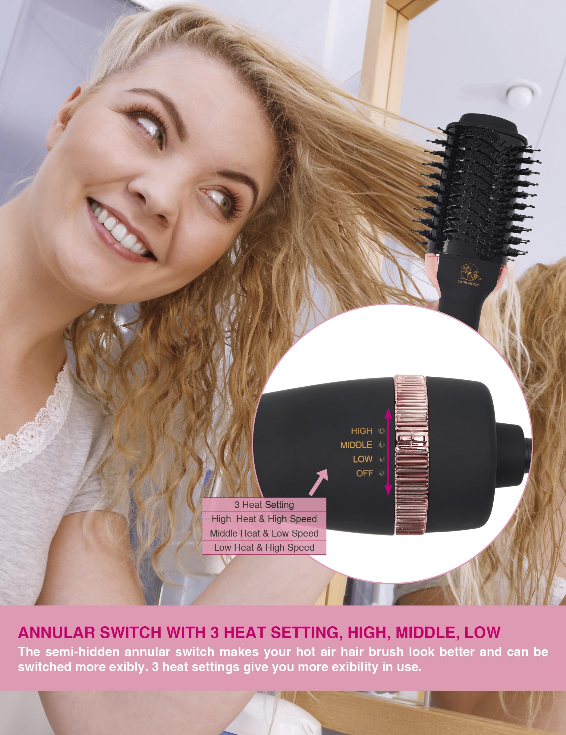 TWOBARCKER ionic hair styler displaying the flexible 360 degree rotating power cord base