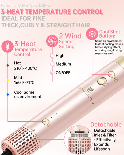 Premium pink multi-functional hair volumizing styler next to its custom protective hard travel case.