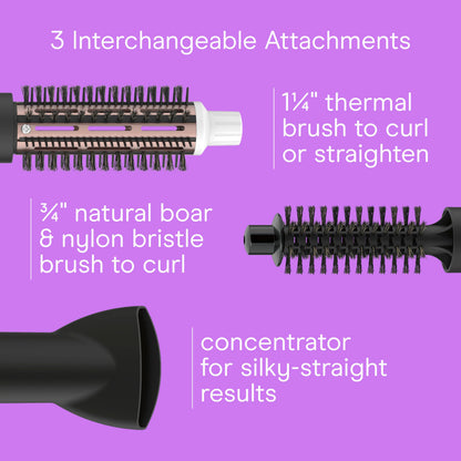 Conair Double Ceramic hair styler showcasing the 0.75-inch nylon and natural boar bristle brush head.