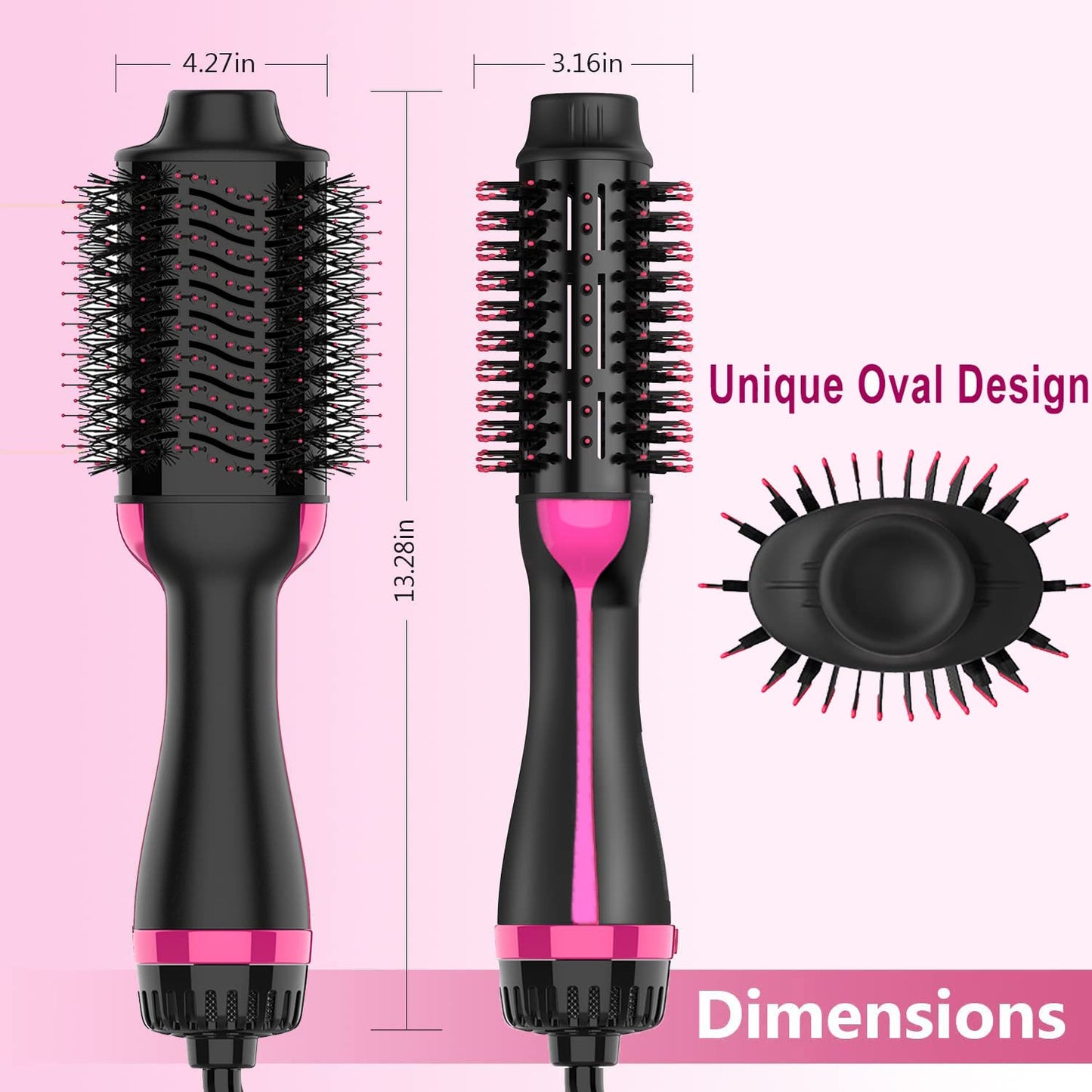 Dimecano anti frizz hot air brush showing the 1200W power cord base swivel