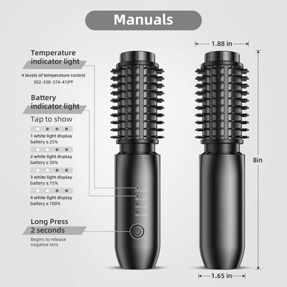 CARESKY 1.5 inch hot round brush showing the four adjustable heat settings ranging up to 410 degrees Fahrenheit.