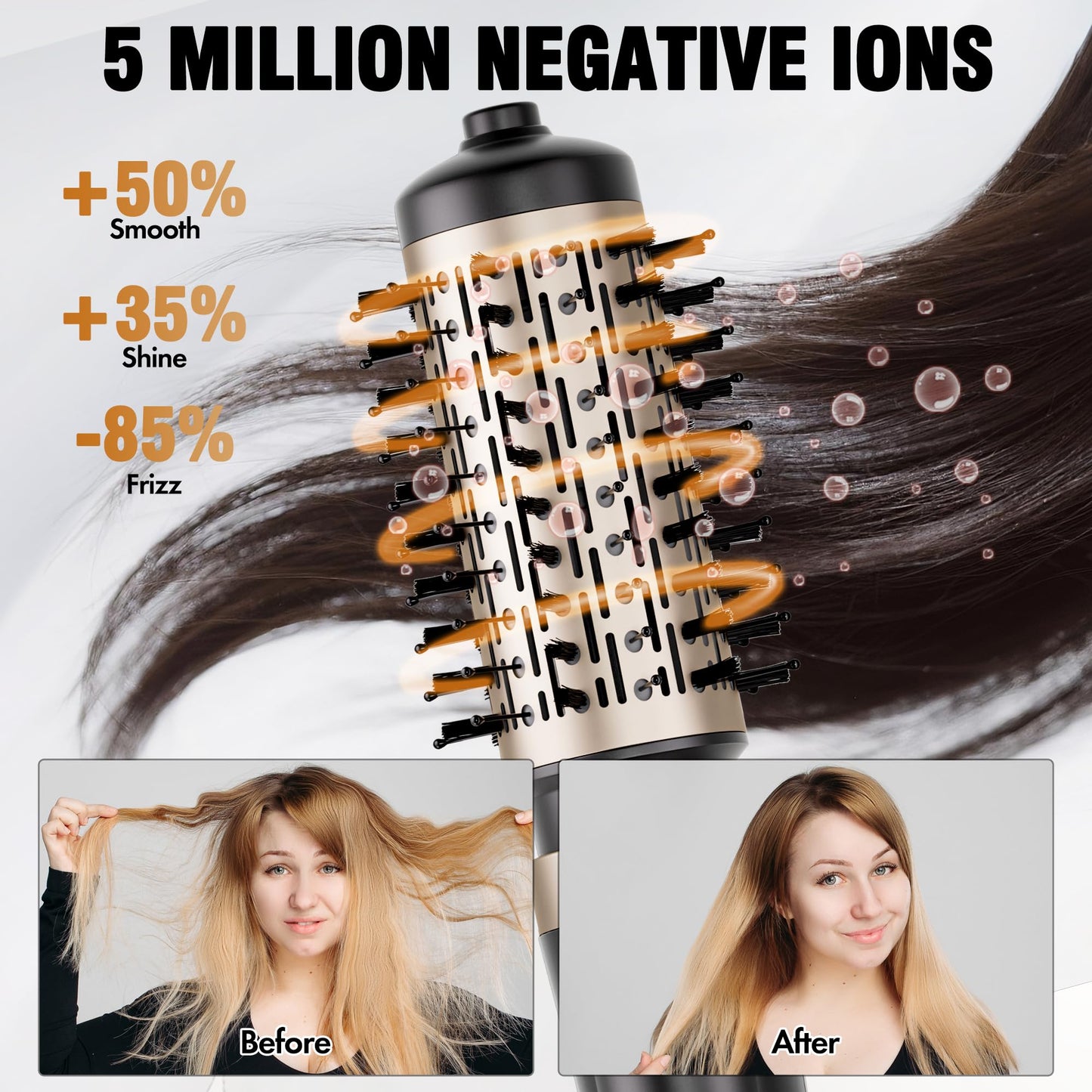 DAILYLIFE ionic hair styler close up of the premium bristles designed for detangling and smoothing hair.