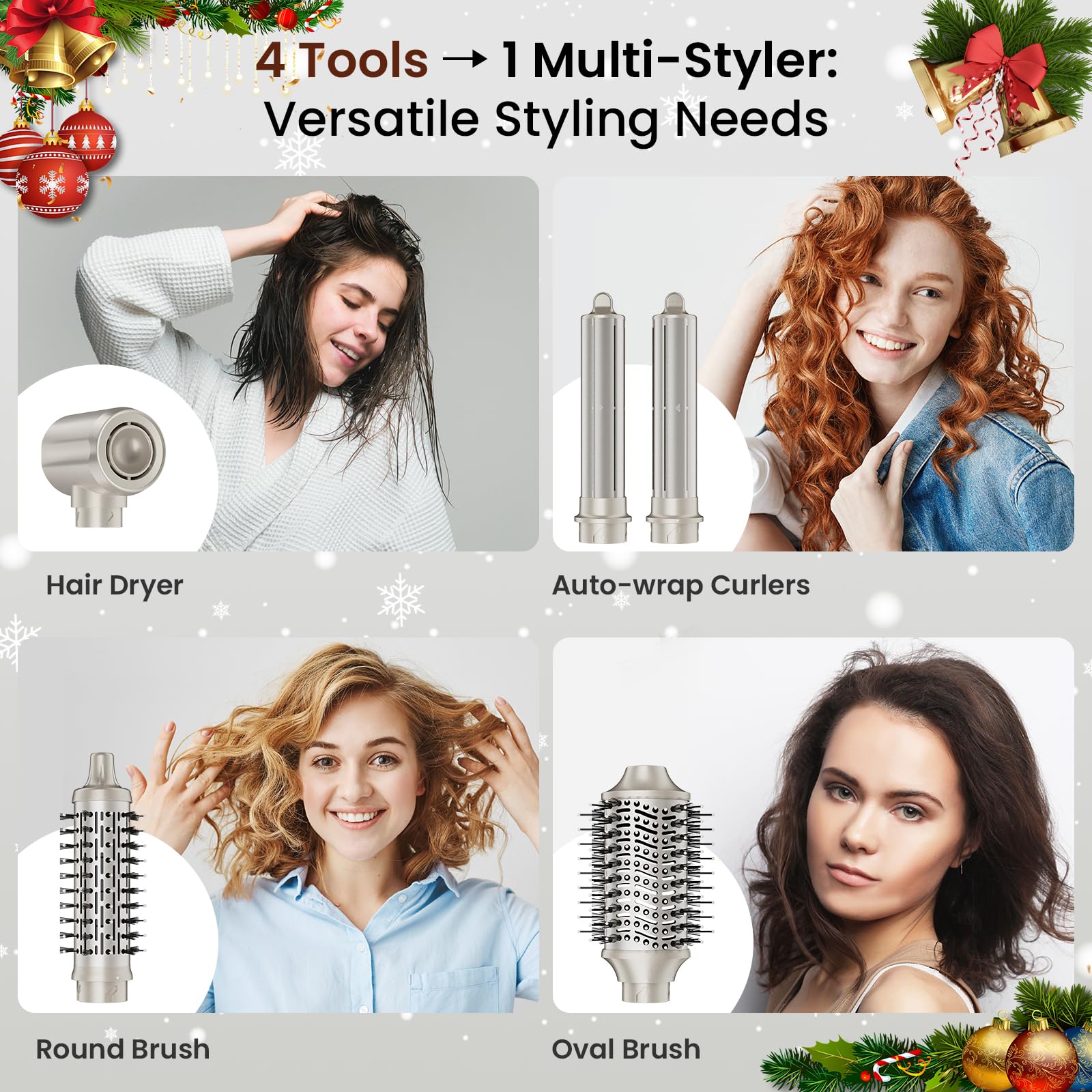 MESCOMB multi-styler showing the automatic air wrap curling attachment creating a smooth curl with high speed airflow