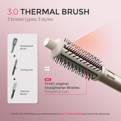TYMO heated round volumizer brush showcasing the 3D wave-shaped teeth design for hair gripping.