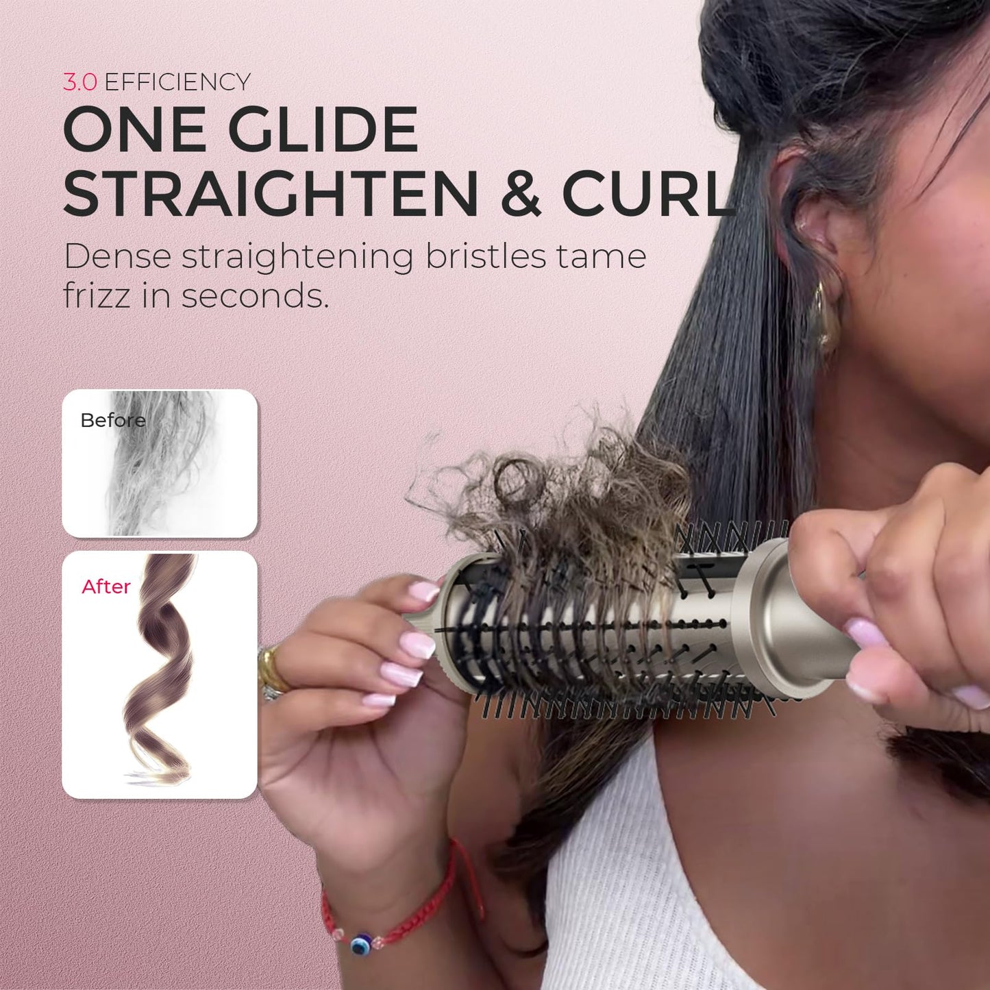 TYMO 2 in 1 hair straightener and curling brush highlighting the ergonomic anti-scald handle.