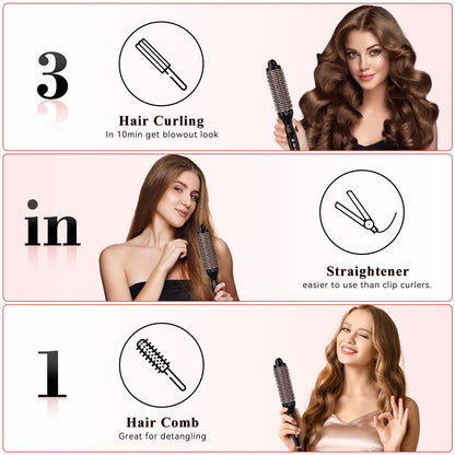 Ufree ionic curling brush being held to demonstrate the ergonomic grip and lightweight build of the hair tool.