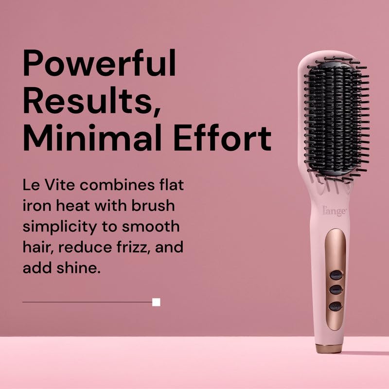 L'ANGE HAIR heated straightening brush showing the ceramic bristles and digital temperature buttons.