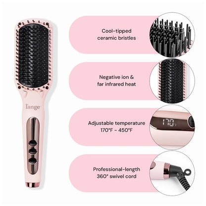 Blush pink Le Vite hot hair brush straightener displayed from a side angle.