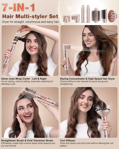 7MAGIC multi-styler base wand detached with all seven styling attachments neatly arranged.