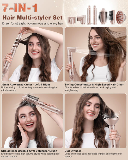 7MAGIC multi-styler base wand detached with all seven styling attachments neatly arranged.